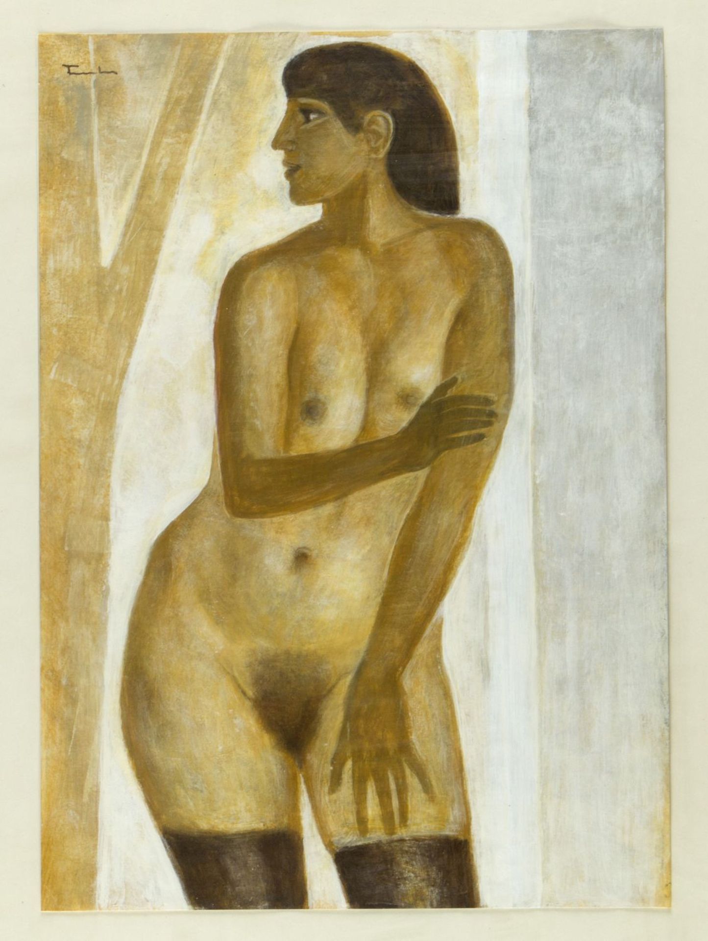 Otto Fuchs (1911 Metz- München 2000). Stehender Damenakt. Gouache. Sign. 41 x 39 cm.