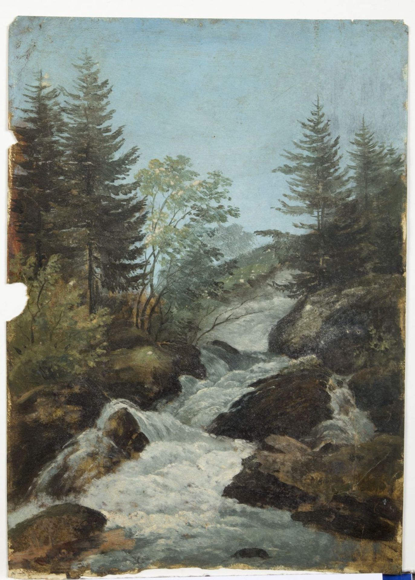 Kunkler, Adolf. 1792 - Gnadenberg bei Bunzlau - 1866 Bauernhaus. Brücke über einen Fluss in den Berg - Bild 4 aus 5