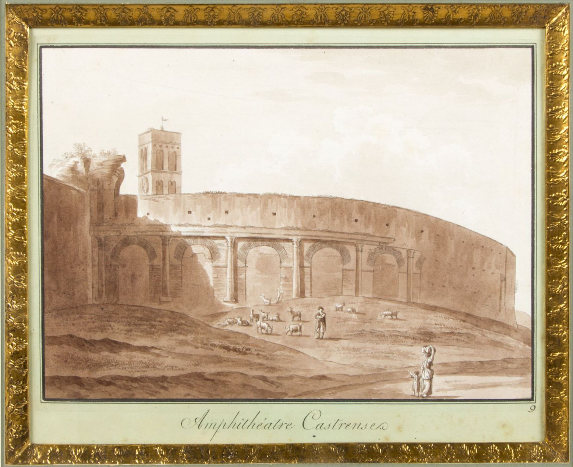 Uggeri, Angelo. 1754 - 1837. Zugeschrieben Amphithéatre Castrense. Braun lavierte Tuschfederzeichn.