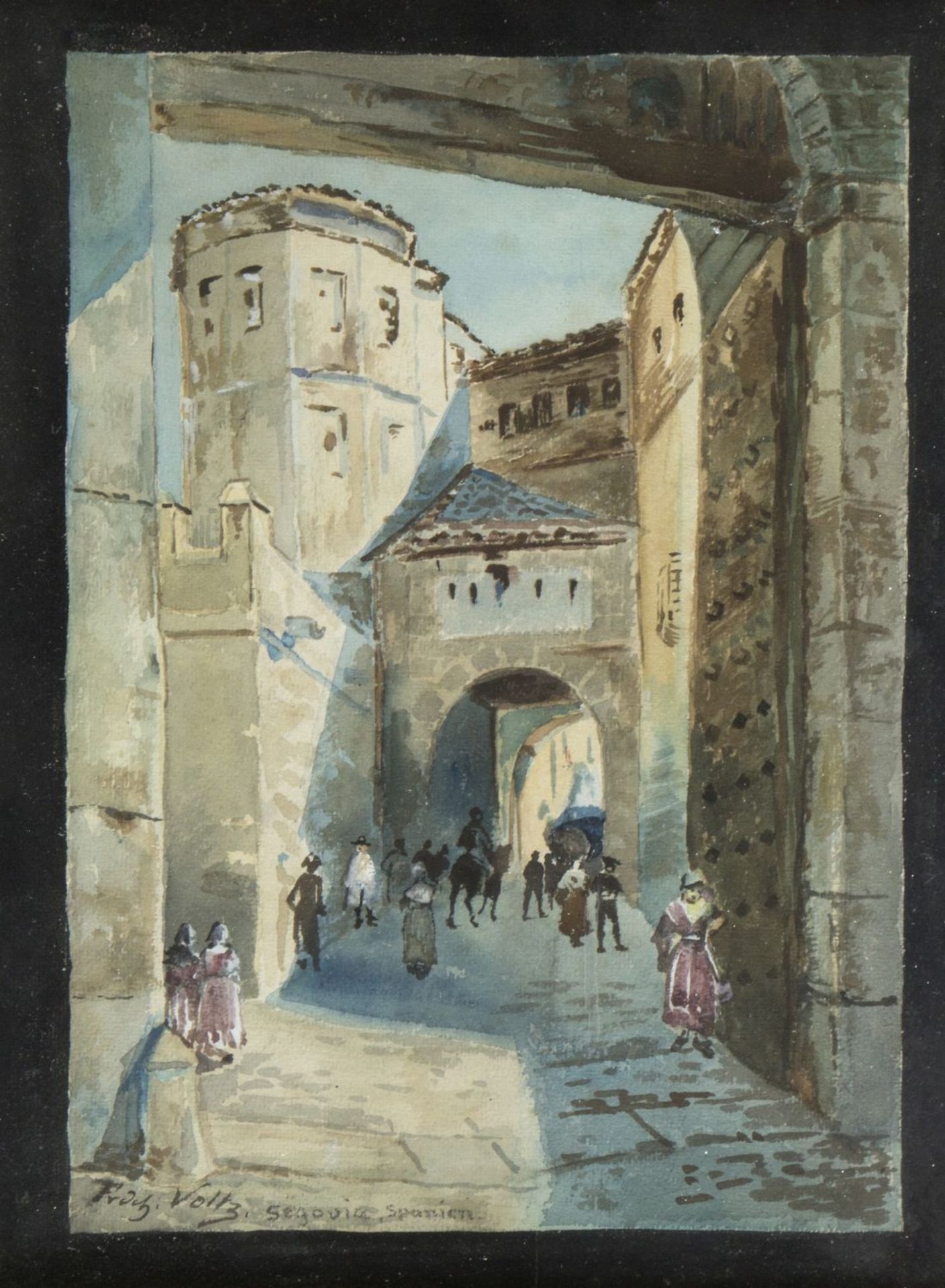Voltz, Friedrich. 1817 Nördlingen - München 1886 Belebte Straße in der Altstadt von Segovia. Aquarel