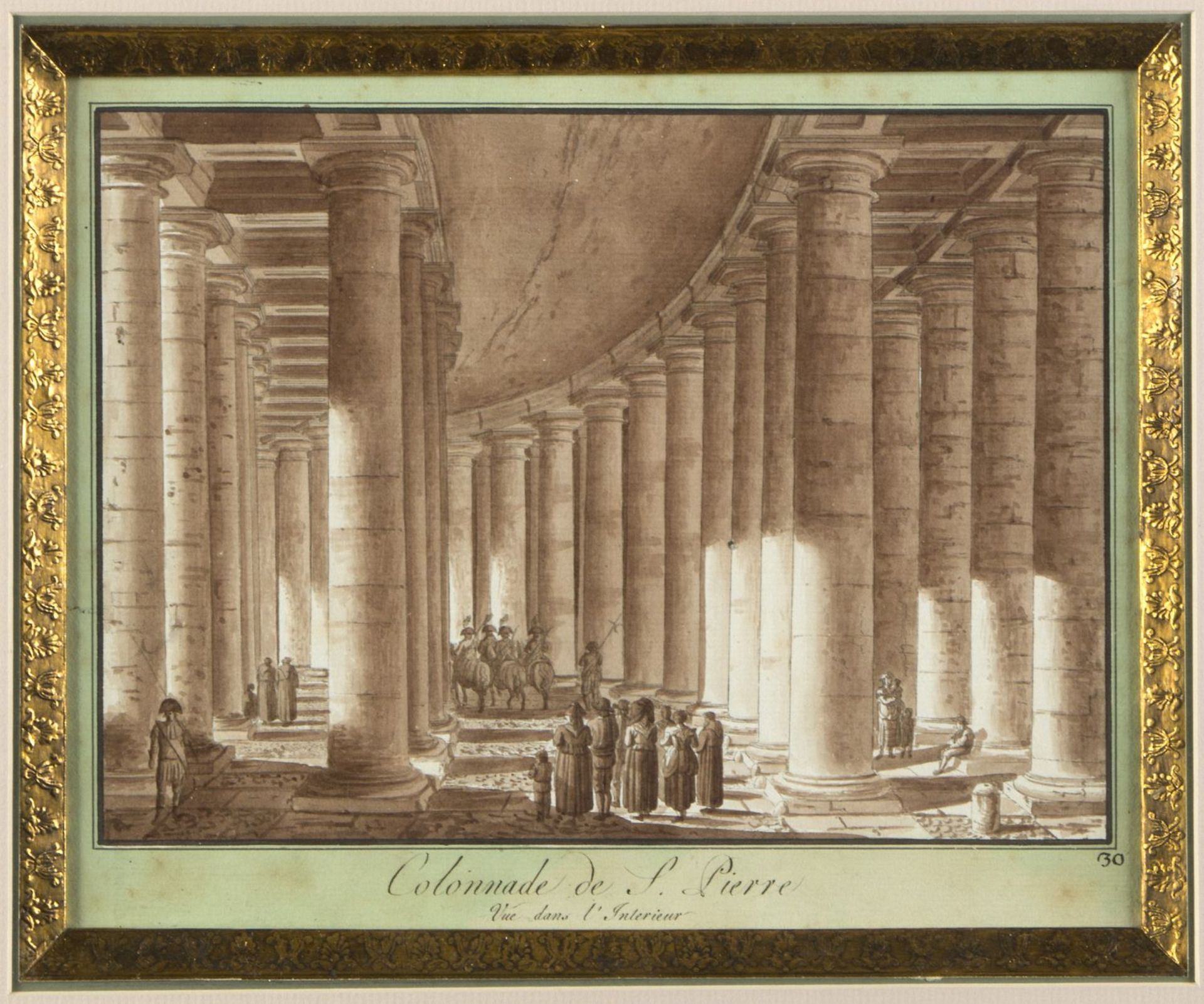 Uggeri, Angelo. 1754 - 1837. Zugeschrieben Colonnade de S. Pierre. Braun lavierte Tuschfederzeichn.