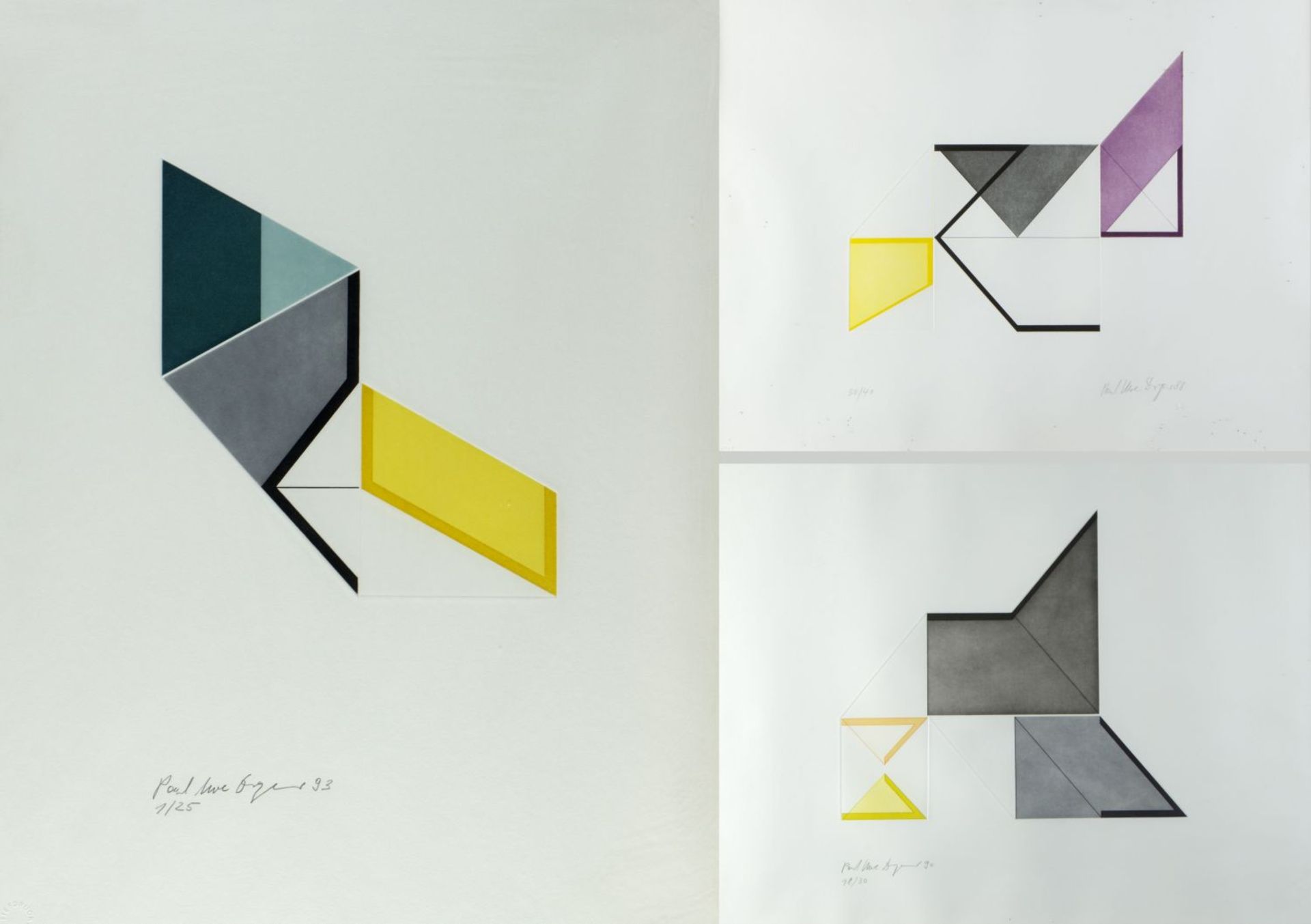 Dreyer, Paul Uwe. 1939 Osnabrück - Stuttgart 2008 Geometrische Kompositionen. 3 farbige Aquatintarad