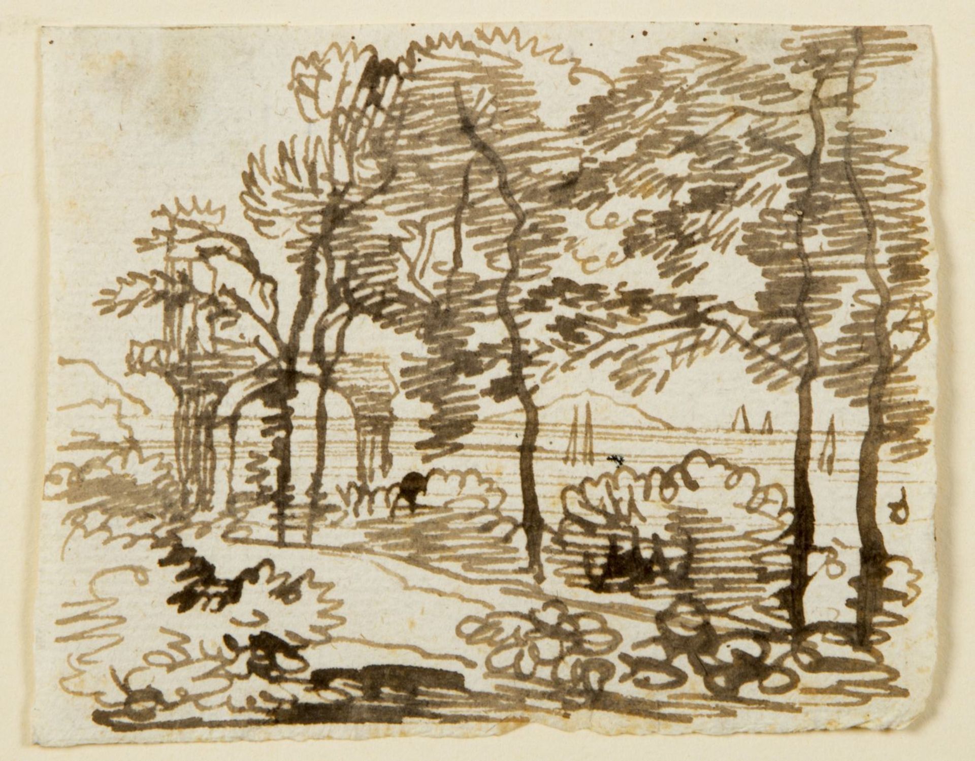 Kobell, Franz Innocenz Josef. 1749 Mannheim - München 1822 Landschaften. 5 Tuschzeichn. 1 Radierung. - Bild 2 aus 5