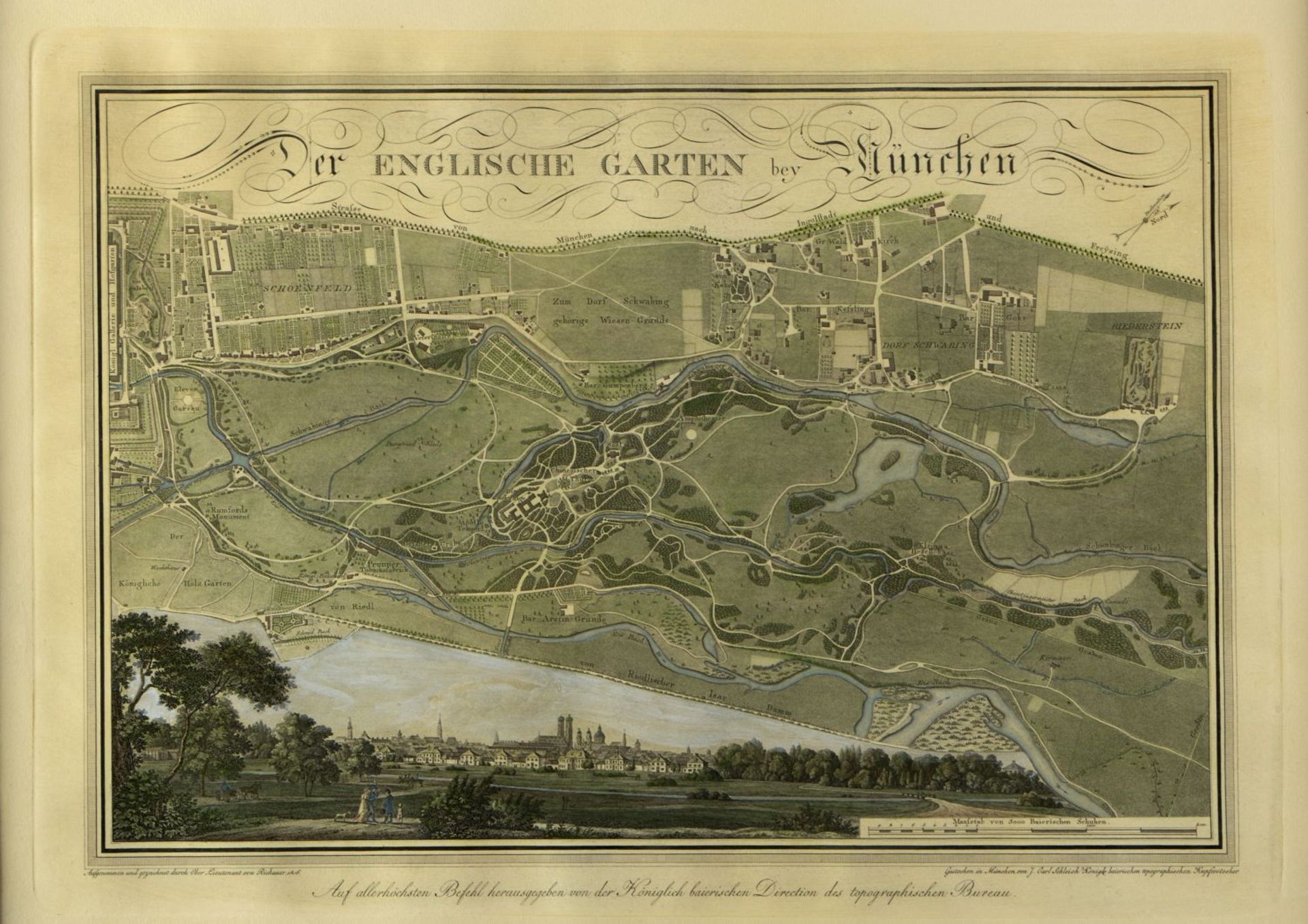 Steidlin, Joh. Matt. Schleich, J. Carl Sankt Martin in Landshut. Englischer Garten München. 2 Radier - Image 2 of 3