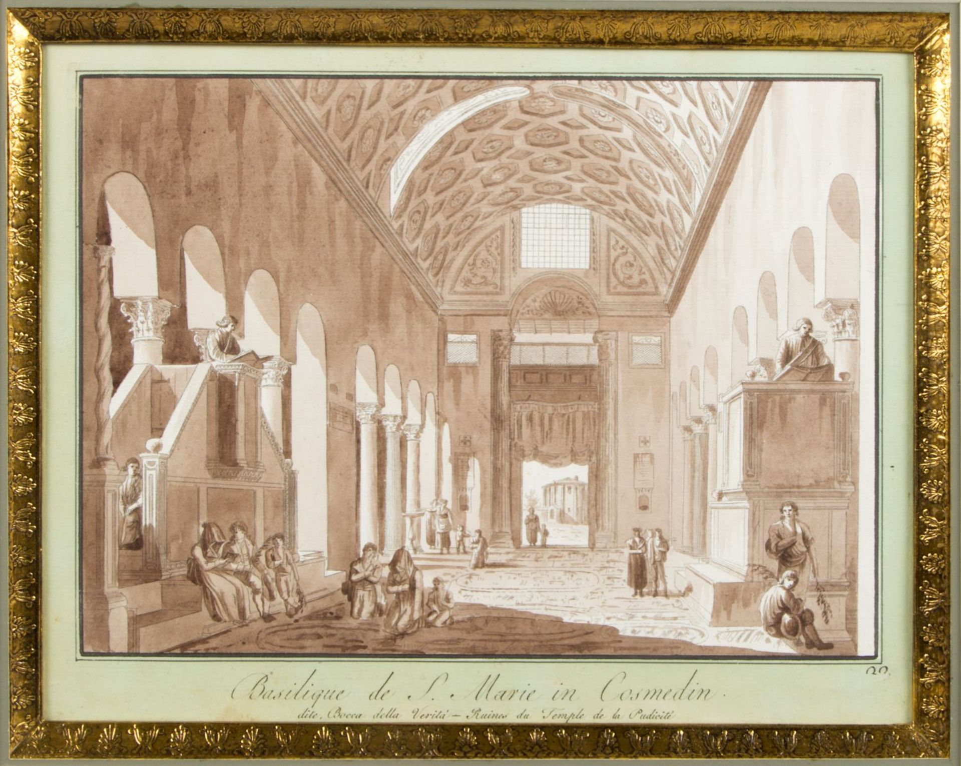 Uggeri, Angelo. 1754 - 1837. Zugeschrieben Basilique de S. Marie in Cosmedin. Braun lavierte Tuschfe