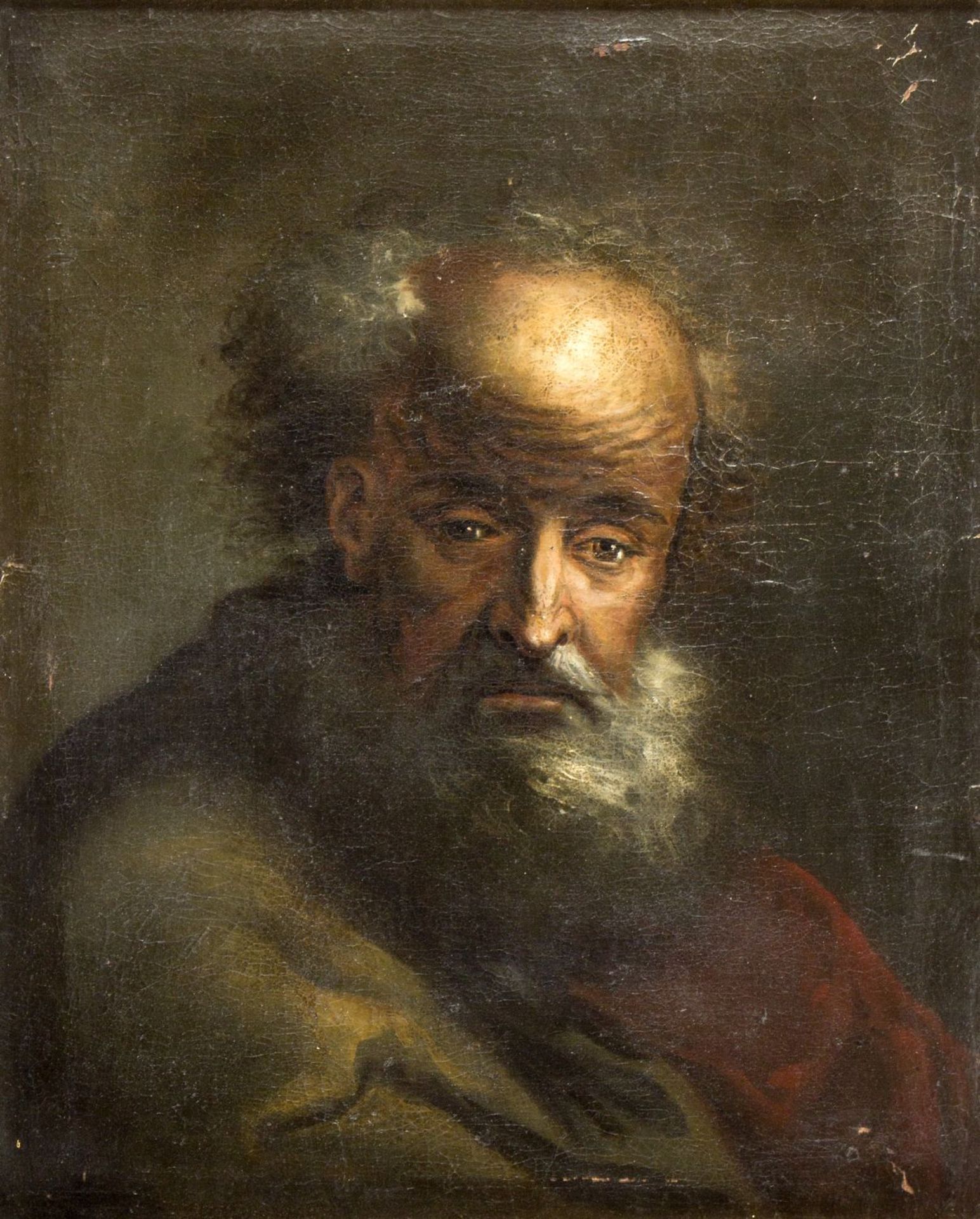 Unbekannt, 18. Jh. Portrait eines bärtigen Mannes. Öl/Lwd. 58,5 x 48,5 cm. Auf einem neuen Keilrahme