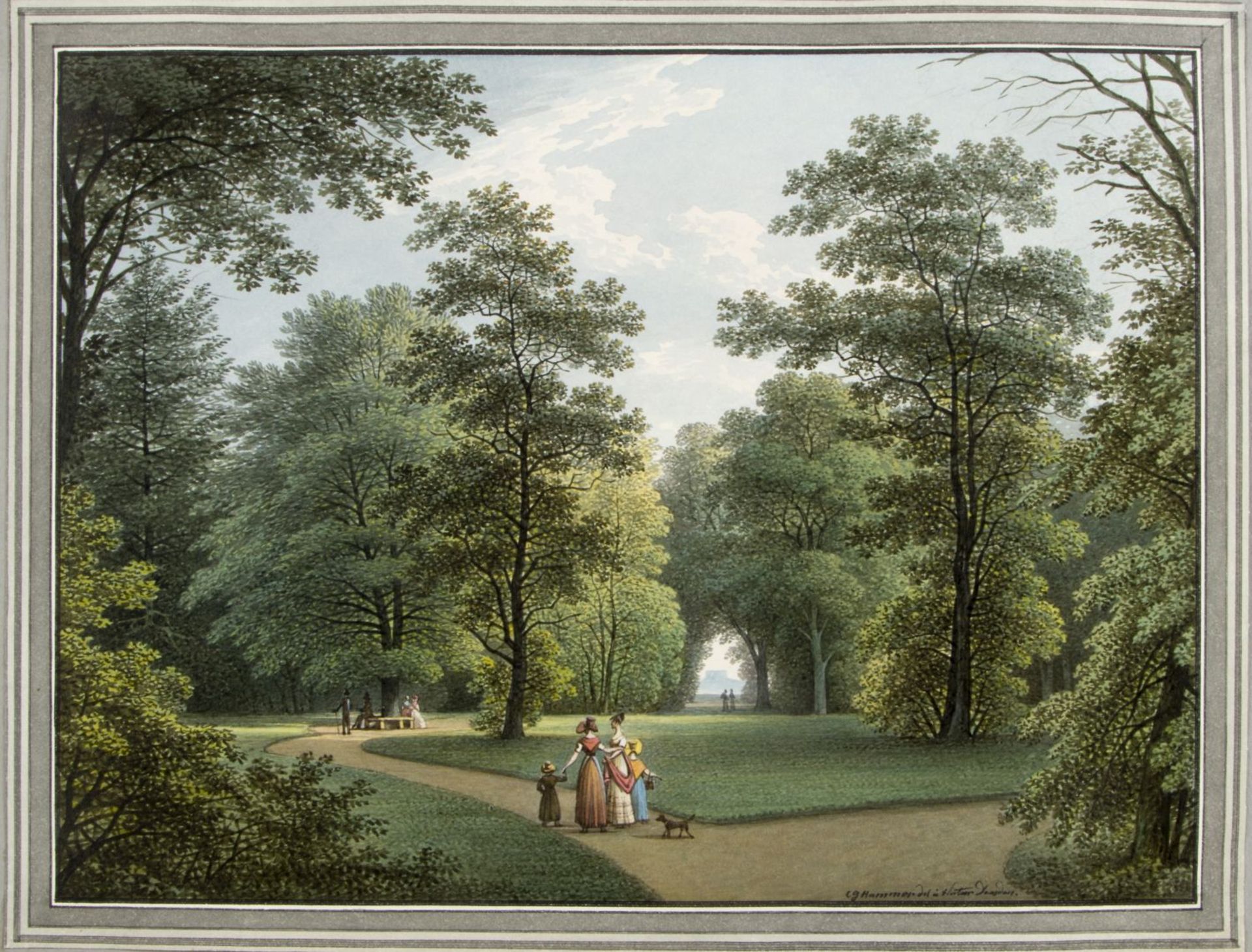 Hammer, Christian Gottlob. 1779 - Dresden - 1864 Park in Dresden mit Blick auf den Lilienstein (?). 