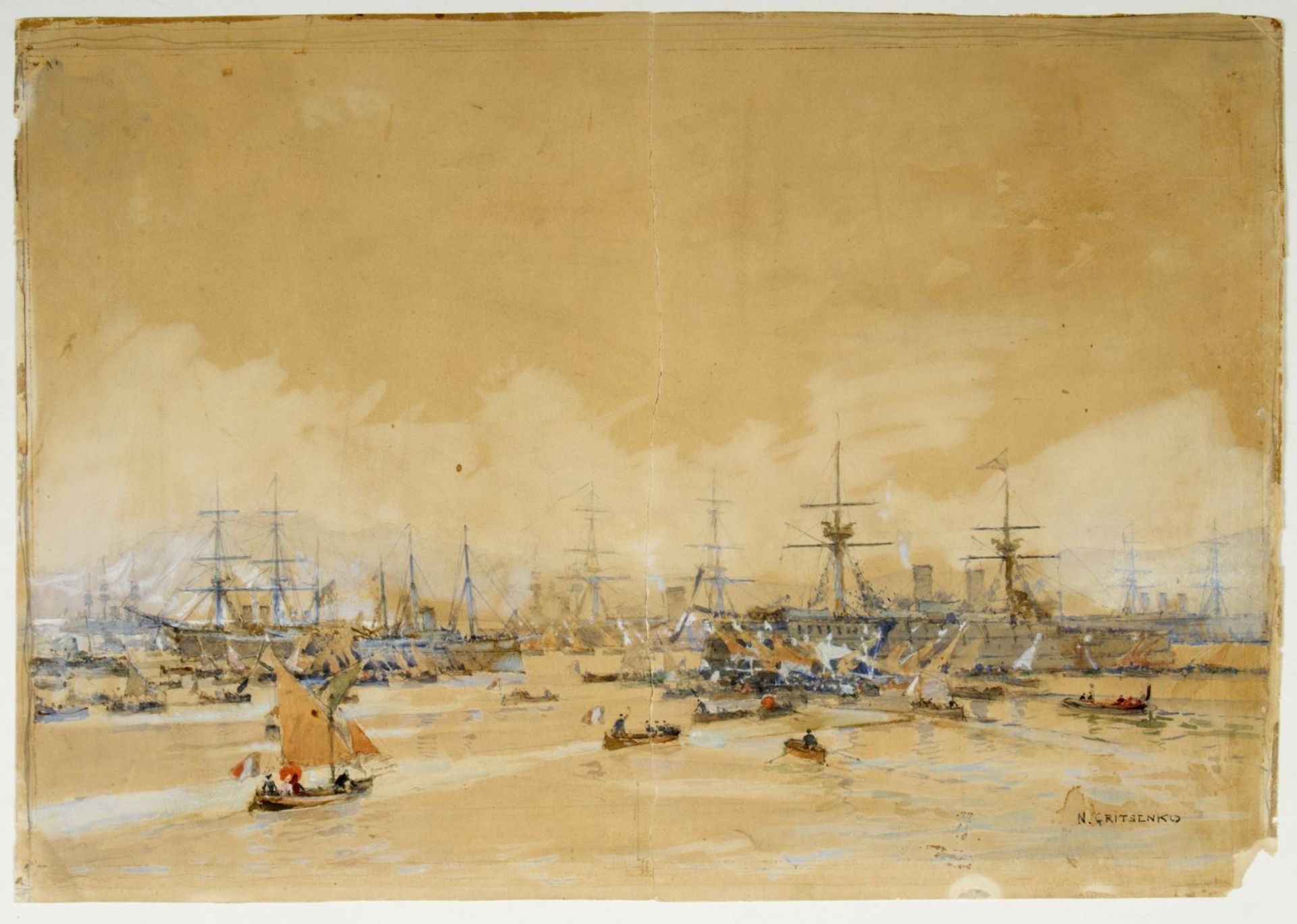 Gritsenko, Nikolai. 1856 Novokuznetsk - Menton 1900 Kriegsschiffe werden in einem französischen Hafe