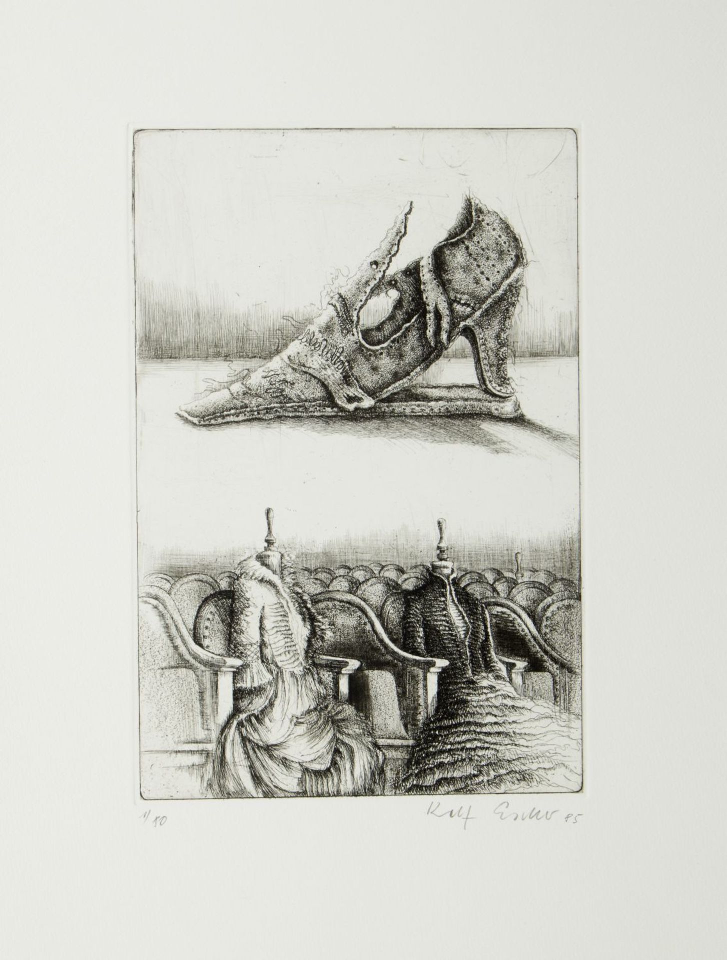 Escher, Rolf. 1936 Hagen Stillleben. Sonnenuhr. Koffer. Kostümpuppen im Theatersalon u.a. 13 Radieru - Bild 5 aus 5