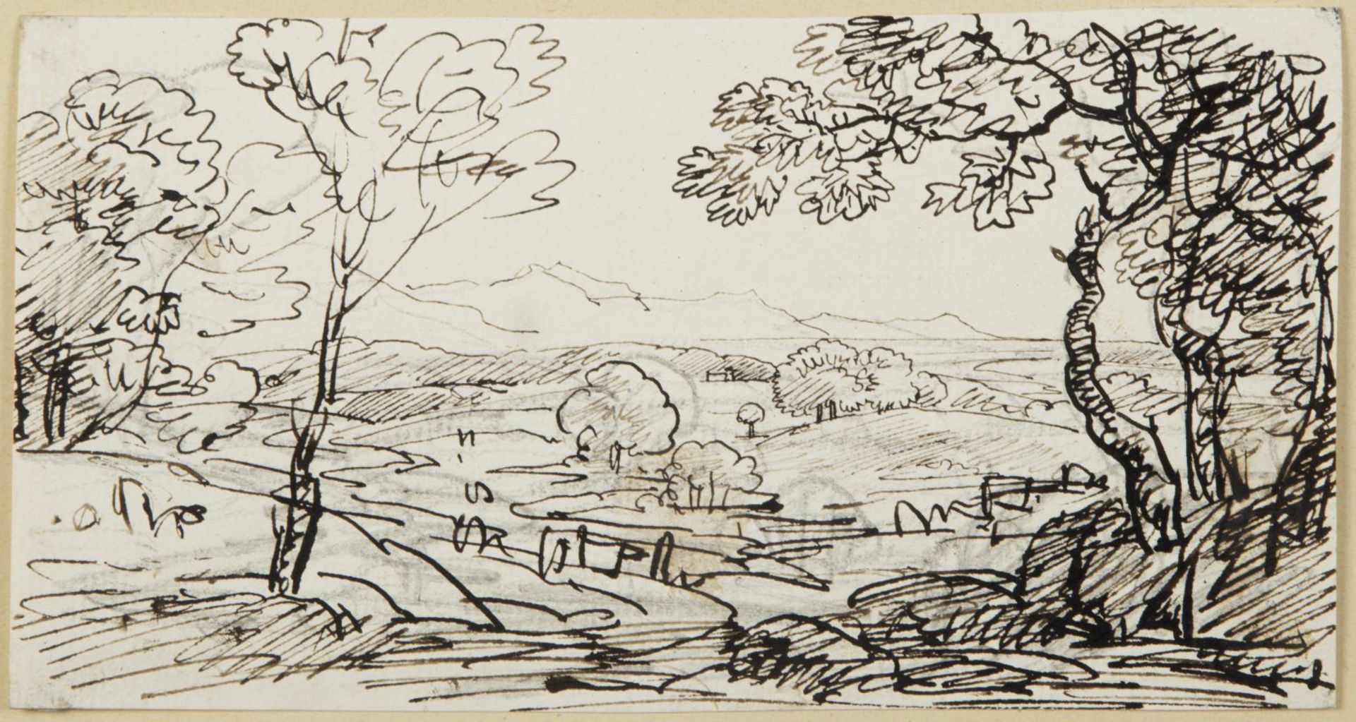 Kobell, Franz Innocenz Josef. 1749 Mannheim - München 1822 Landschaften. 5 Tuschzeichn. 1 Radierung. - Bild 3 aus 5