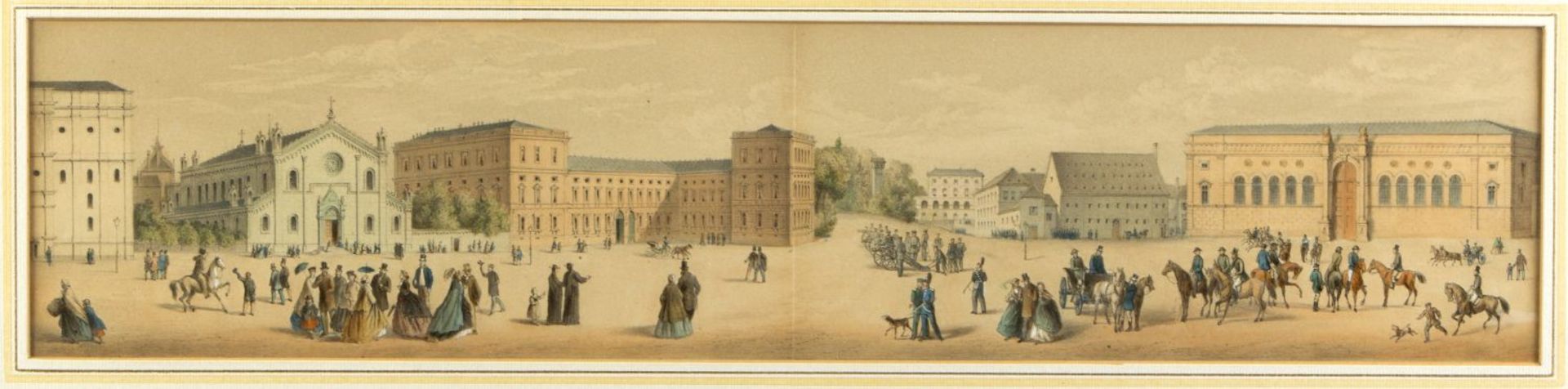 Deutsch, 19. Jh. Münchener Ansichten. 2 kol. Lithographien. Bis 13 x 56,5 cm. - Bild 3 aus 3