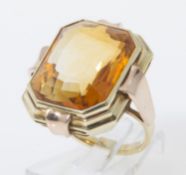 Vintage-Ring Gelbgold 585. Ringkopf ausgefasst mit Citrin, facettiert geschliffen. RG 52. Ca. 10,5 g