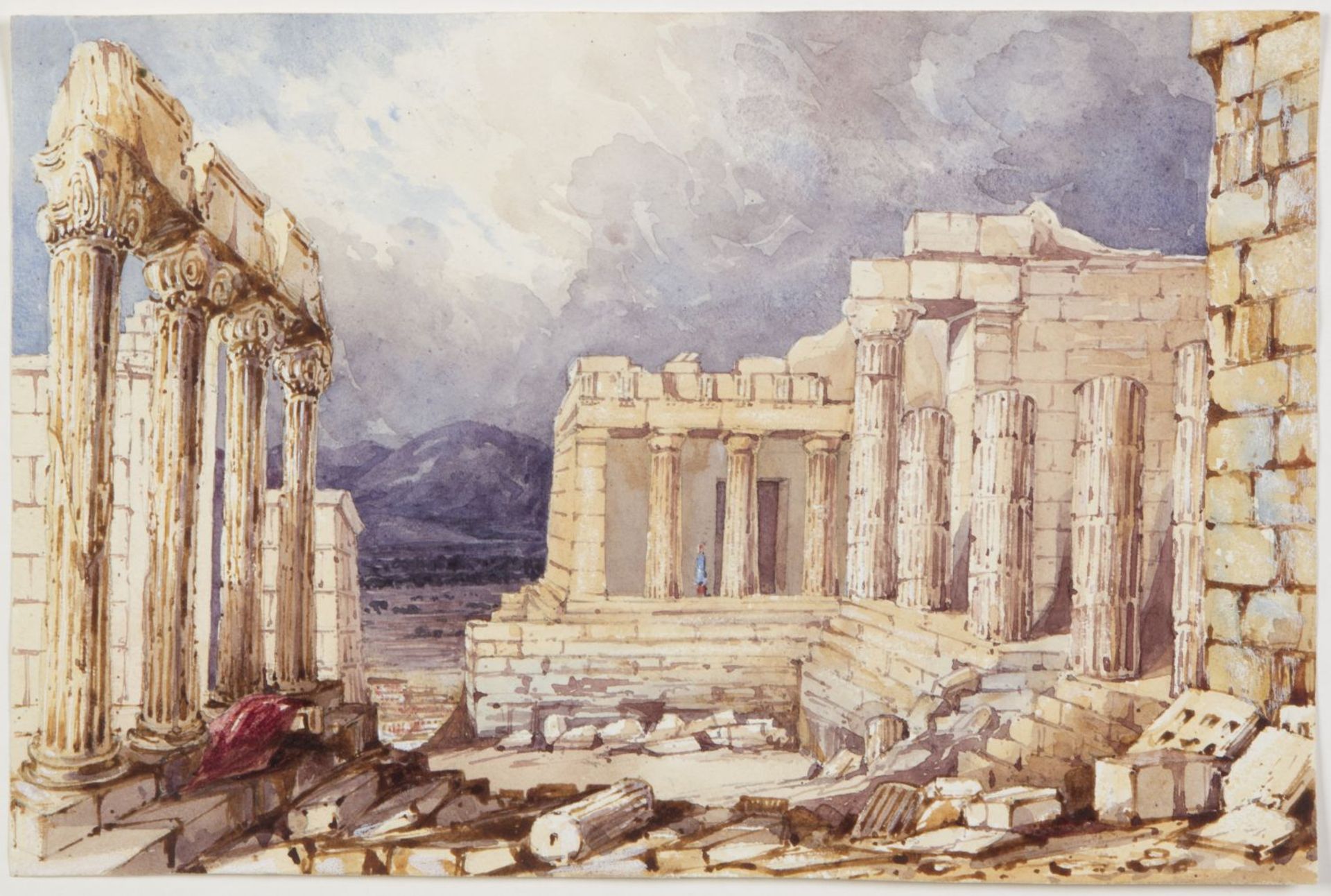 Unbekannt, um 1900 Ruinen eines Tempels, mglw. Akropolis. Aquarell. 16,5 x 25 cm.