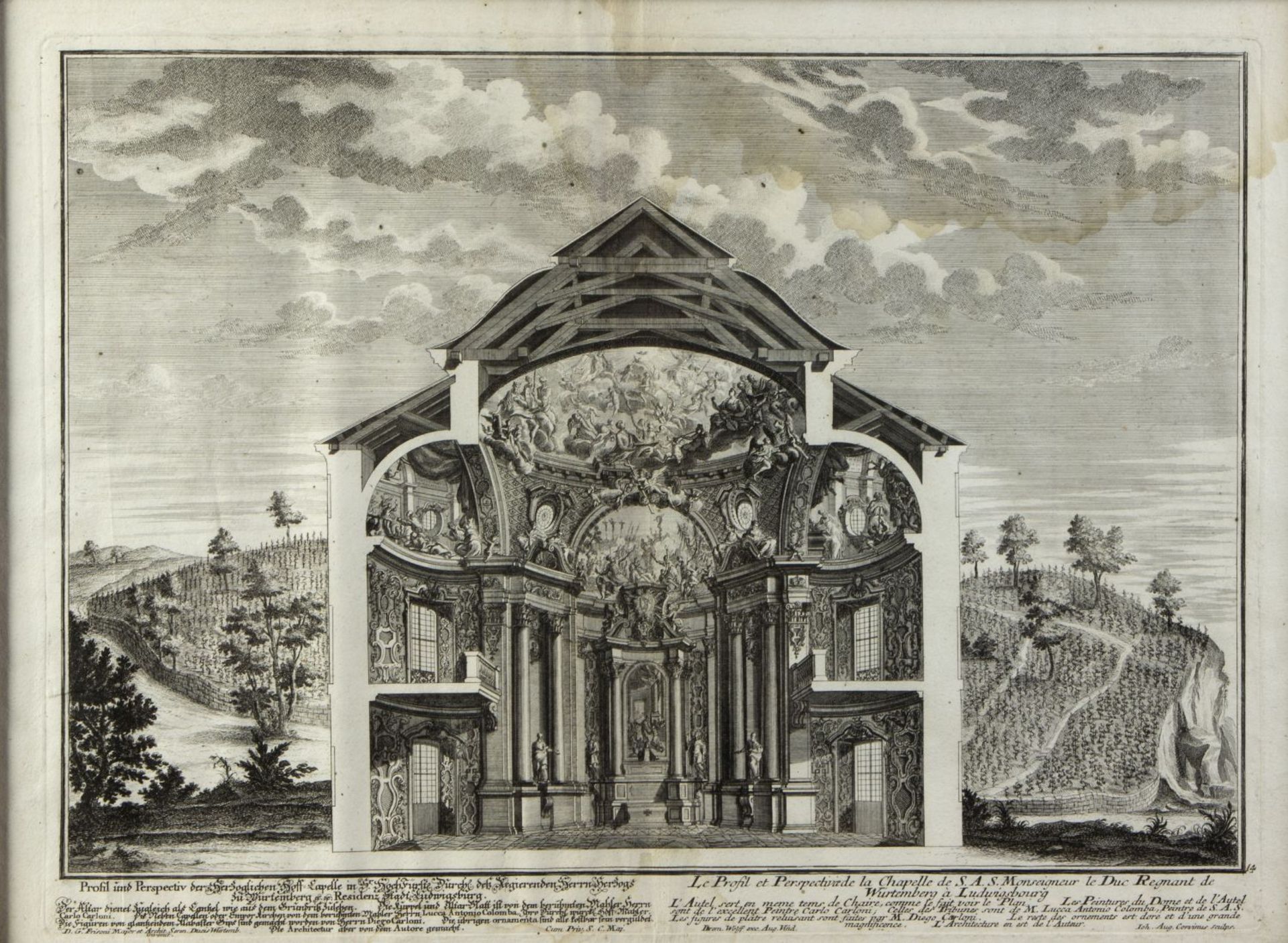 Wolff, Jeremias. Hrsg. Ansichten den Schlosses Ludwigsburg. 17 Radierungen. Bis 35,5 x 48 cm. Aufgez - Bild 2 aus 5