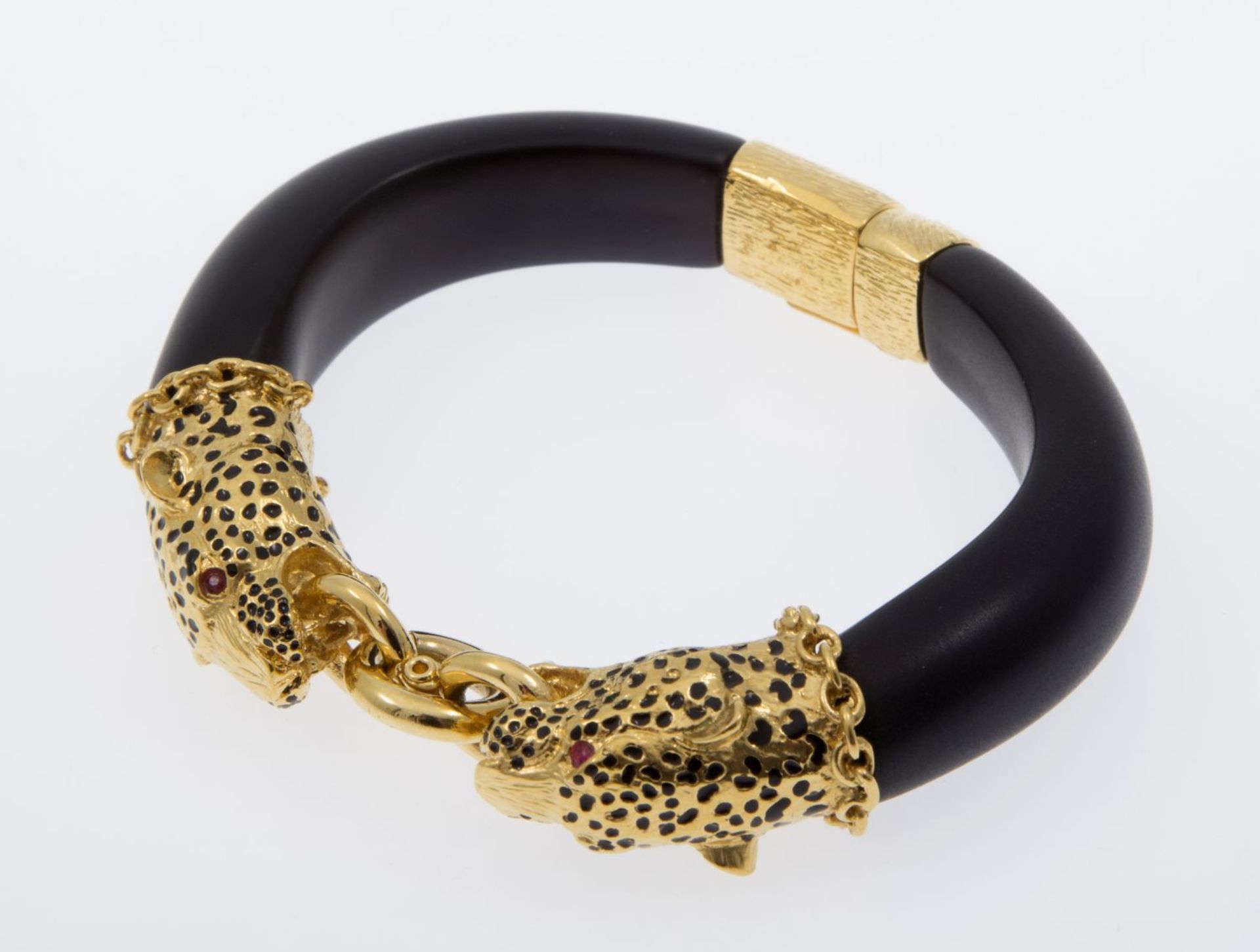 Pantherarmband Metall, vergoldet. Emaildekor. Replik nach dem Armband der Herzogin von Windsor. Fran - Bild 2 aus 3