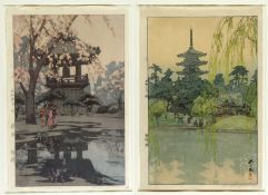 Yoshida, Hiroshi. 1876 - 1950 In a Temple Yard. Sarusawa Pond. 2 Holzschnitte. Sign. und bez. 41 x 2
