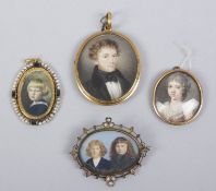 Unbekannt, Ende 19. Jh. Portraits eines jungen Mannes und Kindern. 4 Miniaturmalereien. Bis 4 x 3,5 