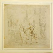 Deutsch, um 1800 Faust begegnet Gretchen vor der Kirche. Bleistiftzeichn. 18 x 18,5 cm.