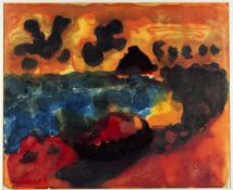 Unbekannt Boot am Meer im Sonnenuntergang. Farblithographie. Sign. und num. Ex. 69/150. 58 x 70 cm.