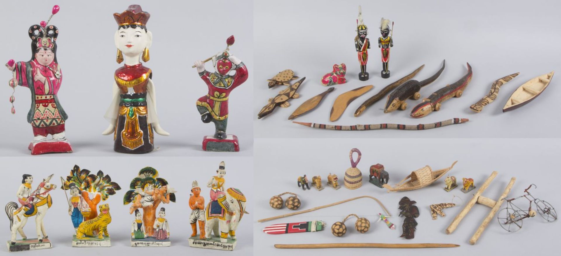 Konvolut Figuren u.a. Versch. Materialien u.a. Holz und Keramik. China, Indien u.a. H. bis 23 cm. Ca