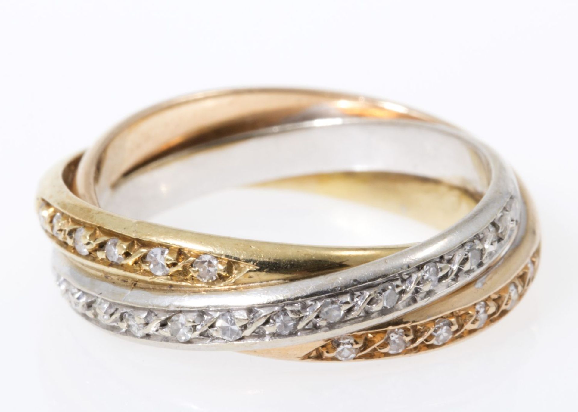 Zarter Diamant-Ring à trois couleurs Gelbgold, Weißgold und Rotgold 585. Ausgefasst mit kleinen 8/8- - Bild 2 aus 3