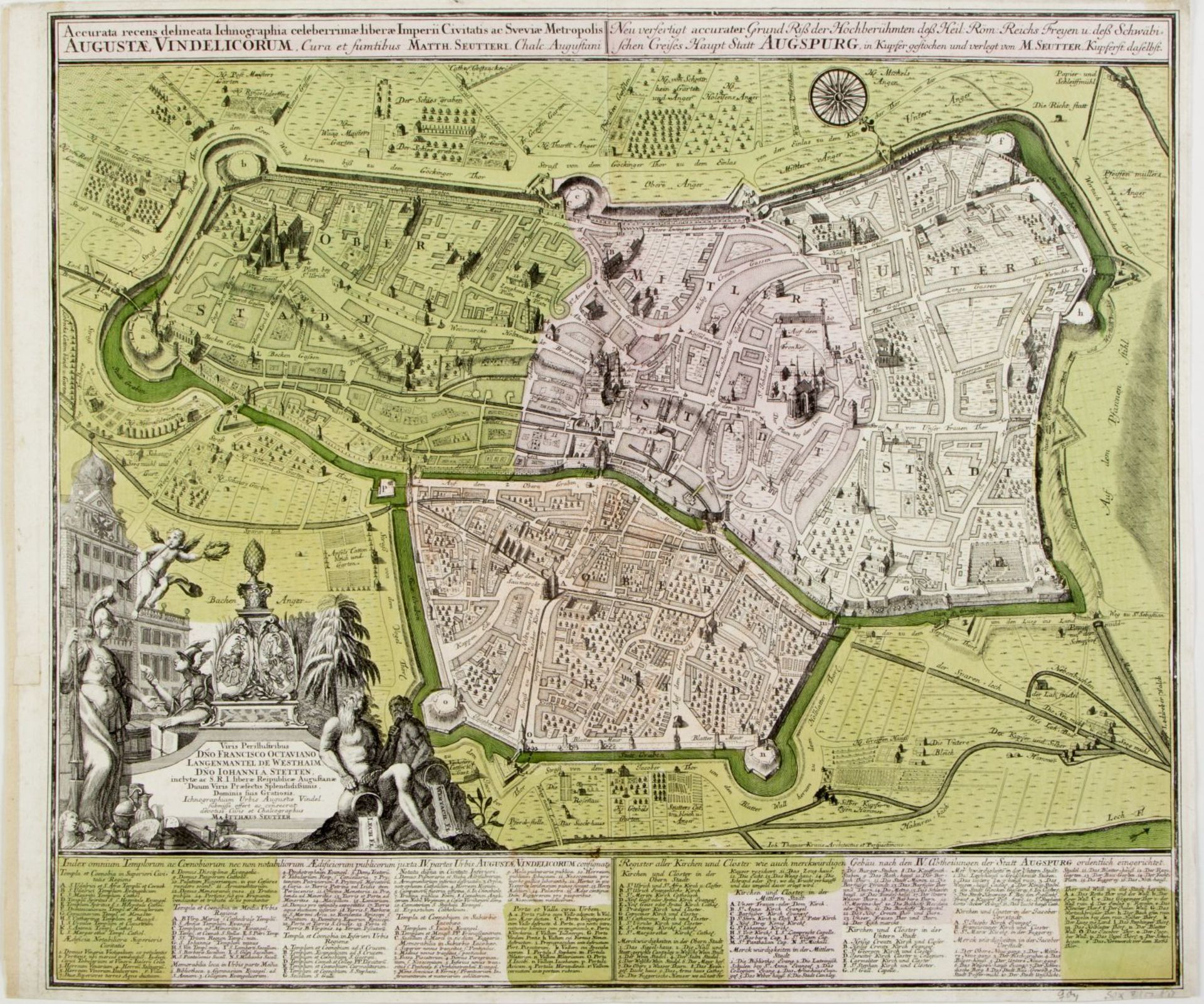 Homann. Seutter Ansichten von Nürnberg. Augsburg aus der Vogelschau. 2 kol. Radierungen. Bis 49,5 x  - Bild 2 aus 3