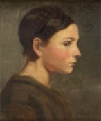 Deutsch, um 1900 Seitenportrait eines jungen Mädchens. Öl/Lwd., auf Karton aufgezogen. 47,5 x 40 cm.