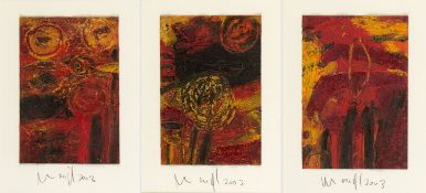 Nigl, Gerald. 1966 Graz Kompositionen in Schwarz, Rot und Gelb. 3 Mischtechn. Auf dem Unterlagenkart