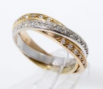 Zarter Diamant-Ring à trois couleurs Gelbgold, Weißgold und Rotgold 585. Ausgefasst mit kleinen 8/8-