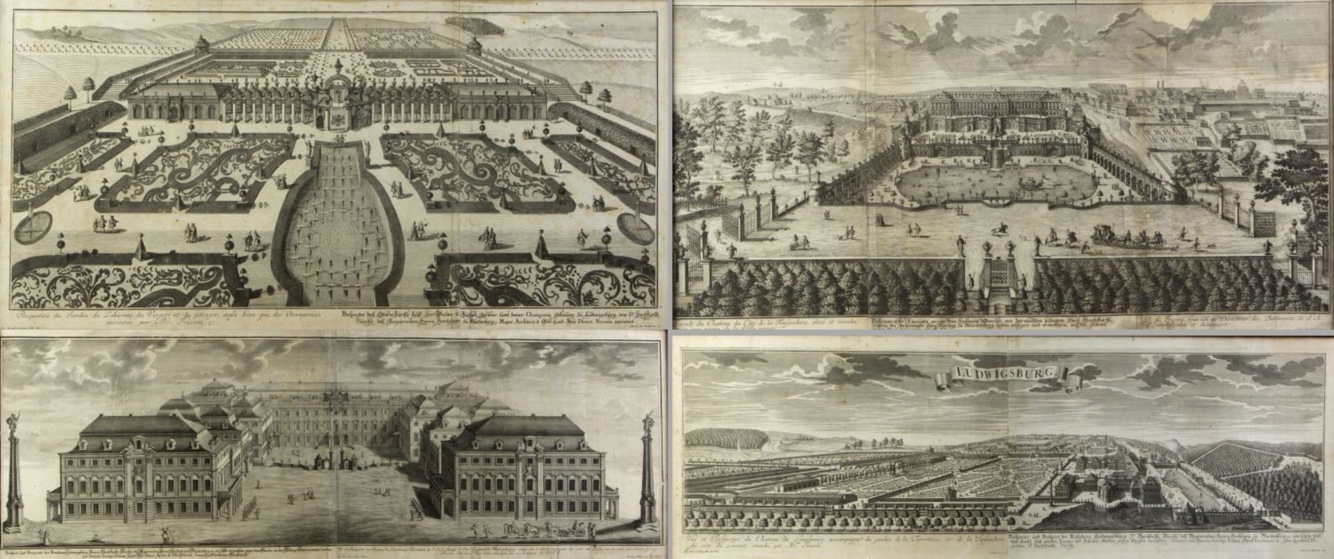 Corvinus, Johann Augustus. 1683 Leipzig - Augsburg 1738 Ansichten des Schlosses Ludwigsburg. 4 Radie