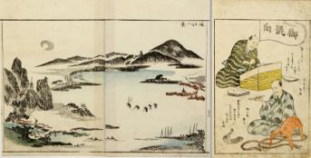 Masayoshi, Kitao. Gakutei, Yashima Doppelblatt aus dem Buch Sansui Ryskugwa shiki. Flötenspieler. 2 