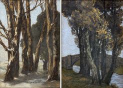 Dill-Malburg, Johanna. 1859 Großwardstein - Dachau 1944 Bäume im Herbst und im Winter. 2 Pastelle. S