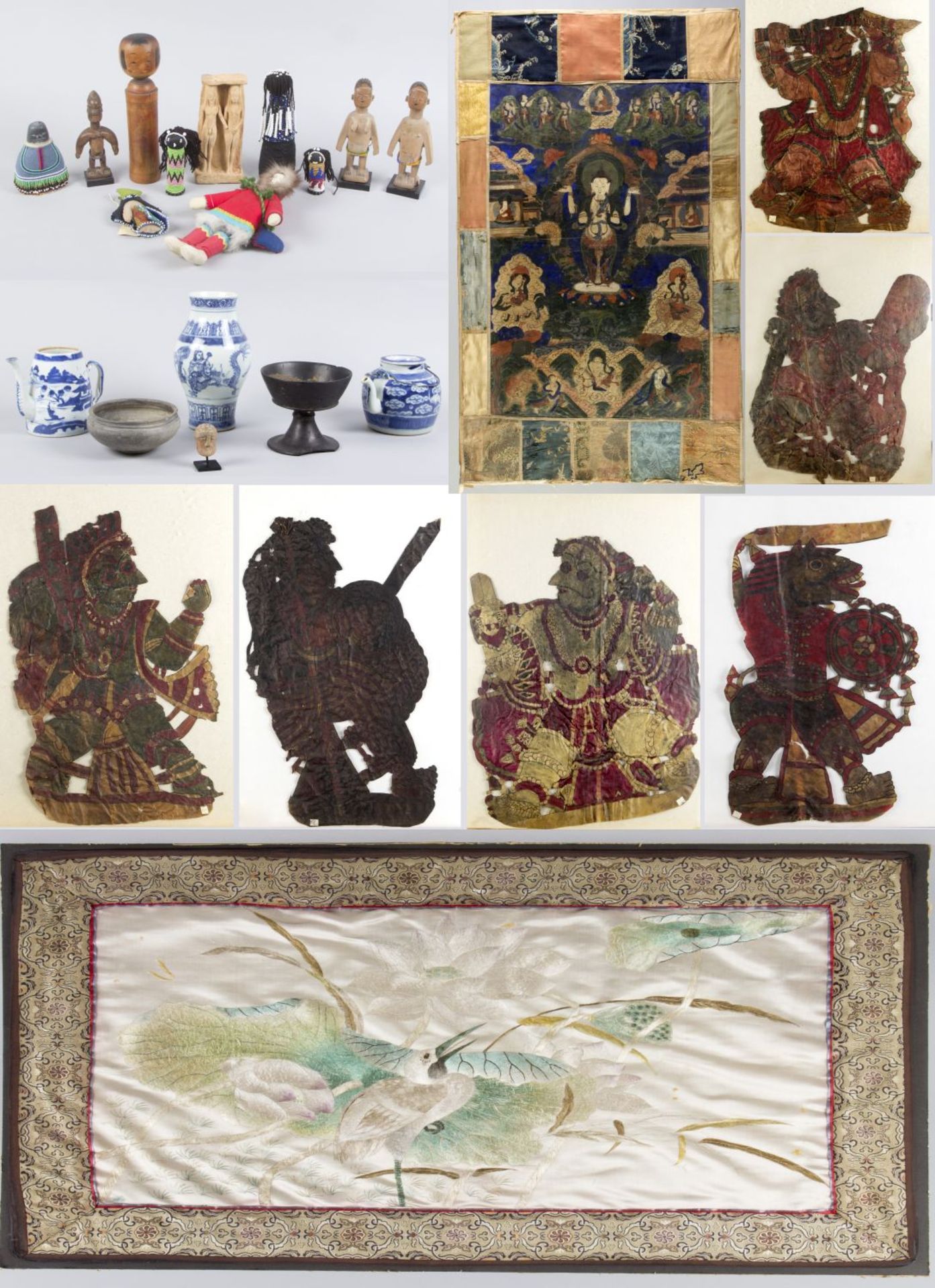 Konvolut Kanne, Thangka, Vase, Puppen u.a. Versch. Materialien. Ca. 20 Teile. Tlw. stark besch.