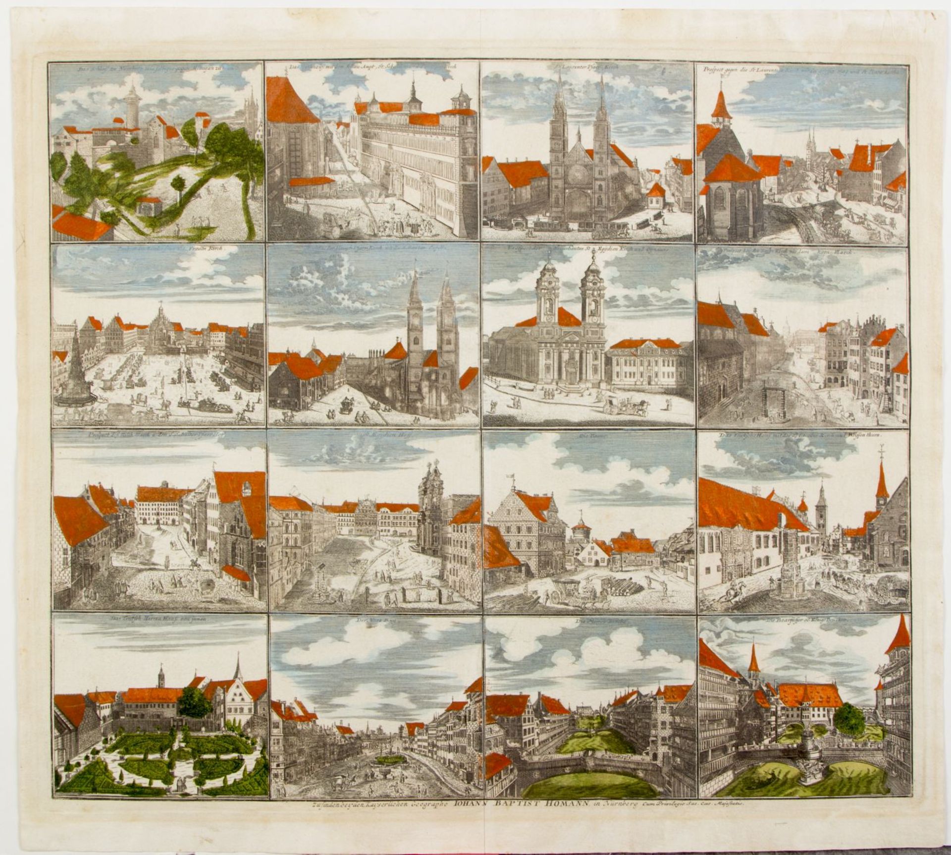 Homann. Seutter Ansichten von Nürnberg. Augsburg aus der Vogelschau. 2 kol. Radierungen. Bis 49,5 x  - Bild 3 aus 3