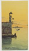 Unbekannt, 20. Jh. Die Lagune von Venedig im Abendlicht. Aquarell. Sign. 32 x 17,5 cm.