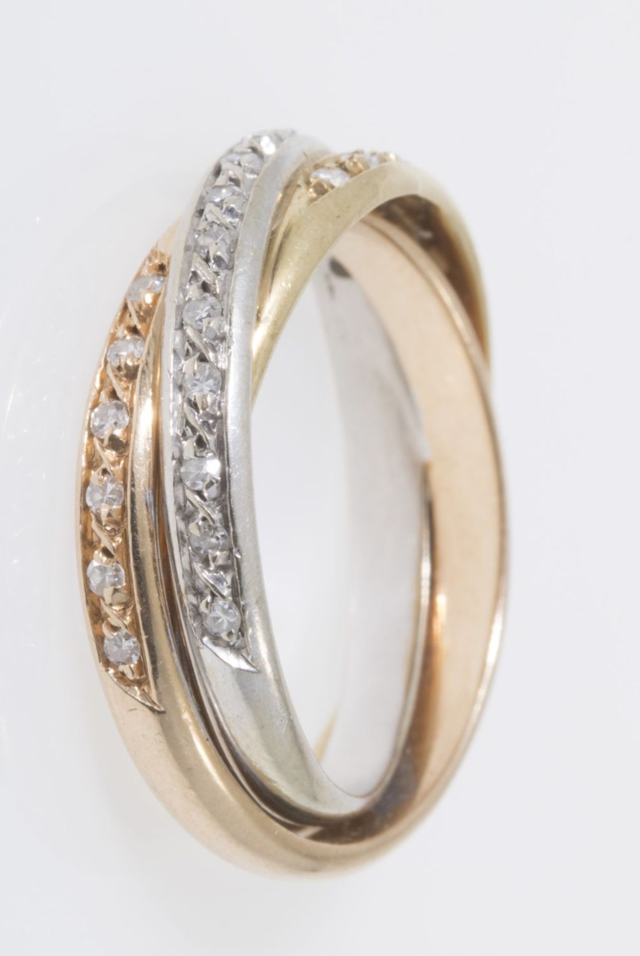Zarter Diamant-Ring à trois couleurs Gelbgold, Weißgold und Rotgold 585. Ausgefasst mit kleinen 8/8- - Bild 3 aus 3