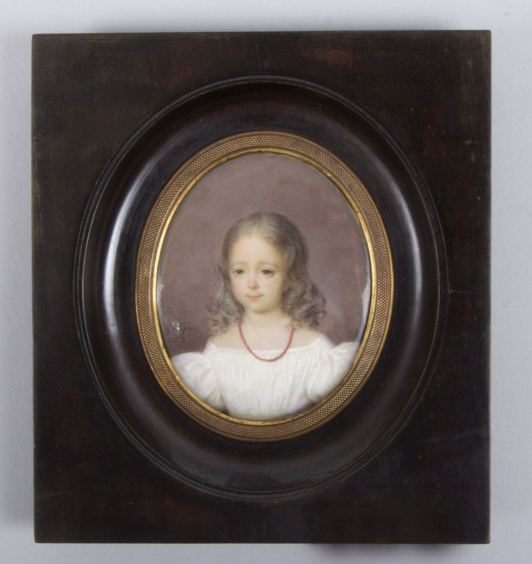Dollfus Portrait eines Mädchens. Miniaturmalerei. Sign. und dat. 1831. 7 x 6 cm.