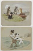 Maguire, Helena J. 1860 -  1909 Katzen am anliegenden Kahn. Spielende Jack Russells am Strand. 2 Gou