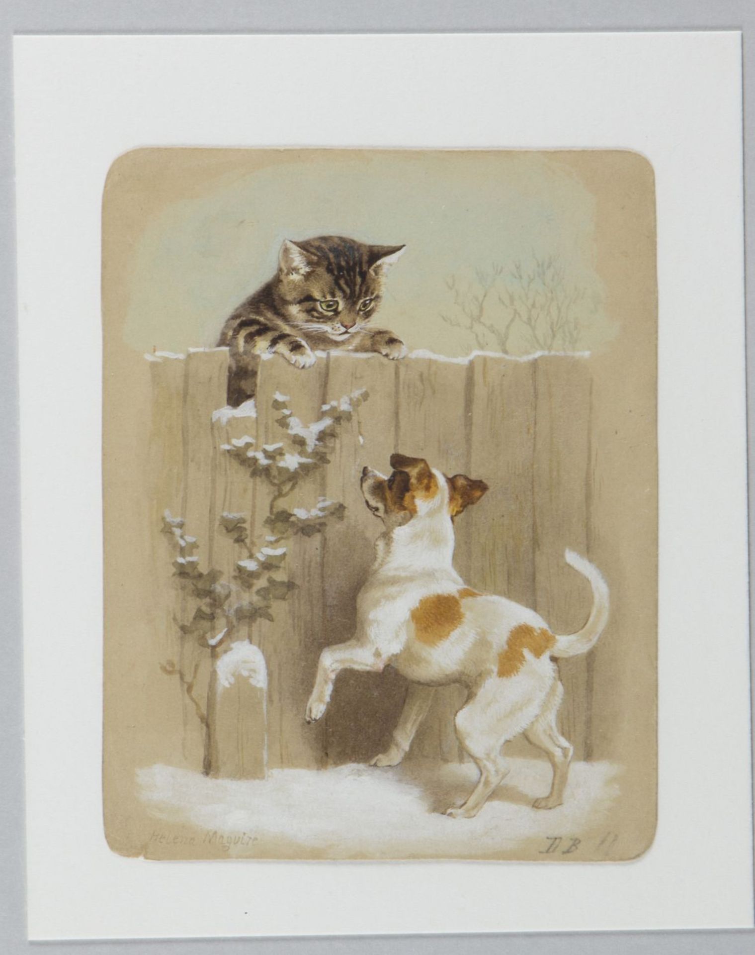 Maguire, Helena J. 1860 - 1909 Spielender Jack Russell mit einer Katze am Zaun. Fußball spielende J - Image 2 of 3