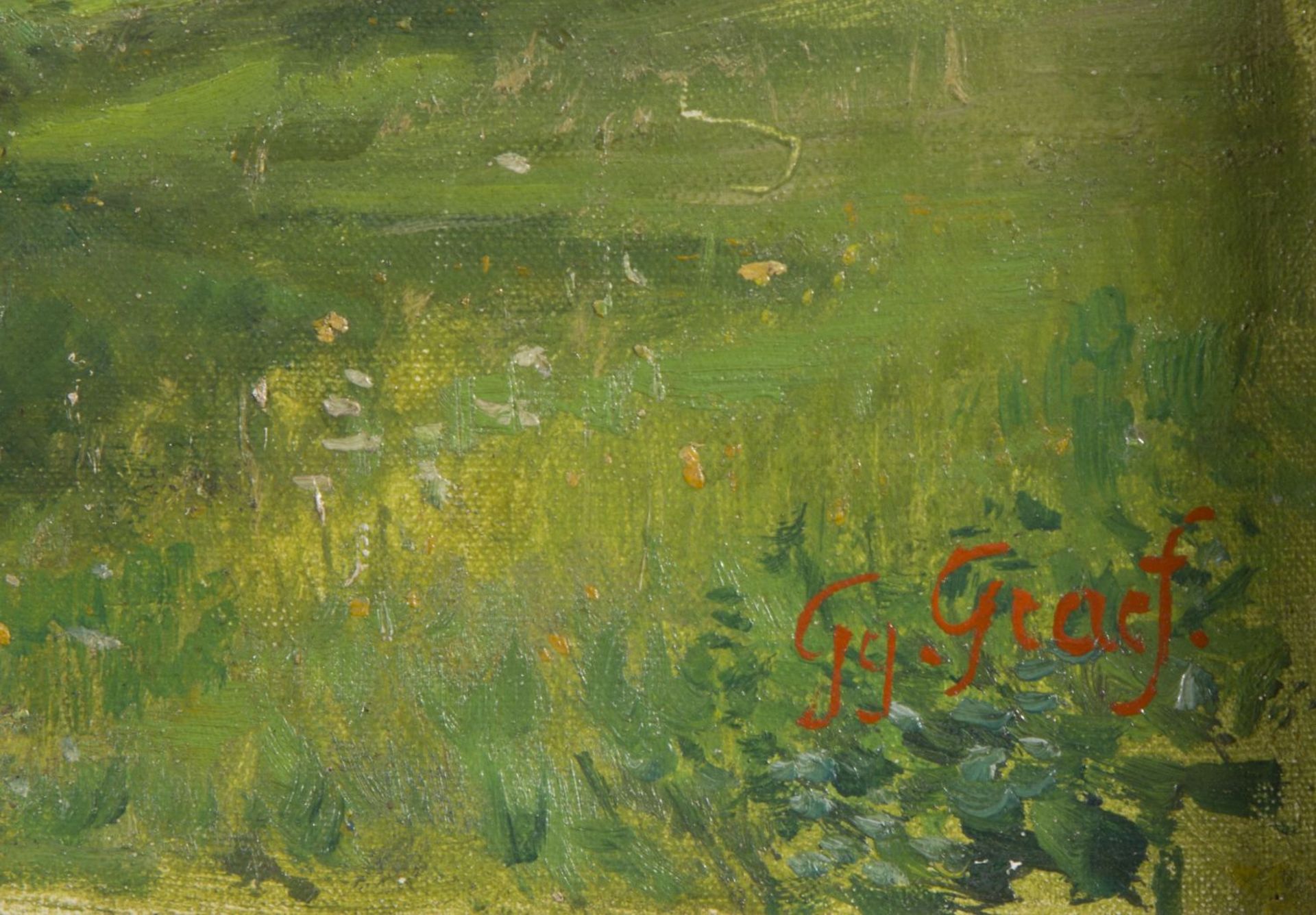 Graef, Georg. 1841 Sommerliche Landschaft mit einer Scheune. Öl/Lwd. Sign. 24,5 x 30 cm. Gerahmt. - Bild 2 aus 3