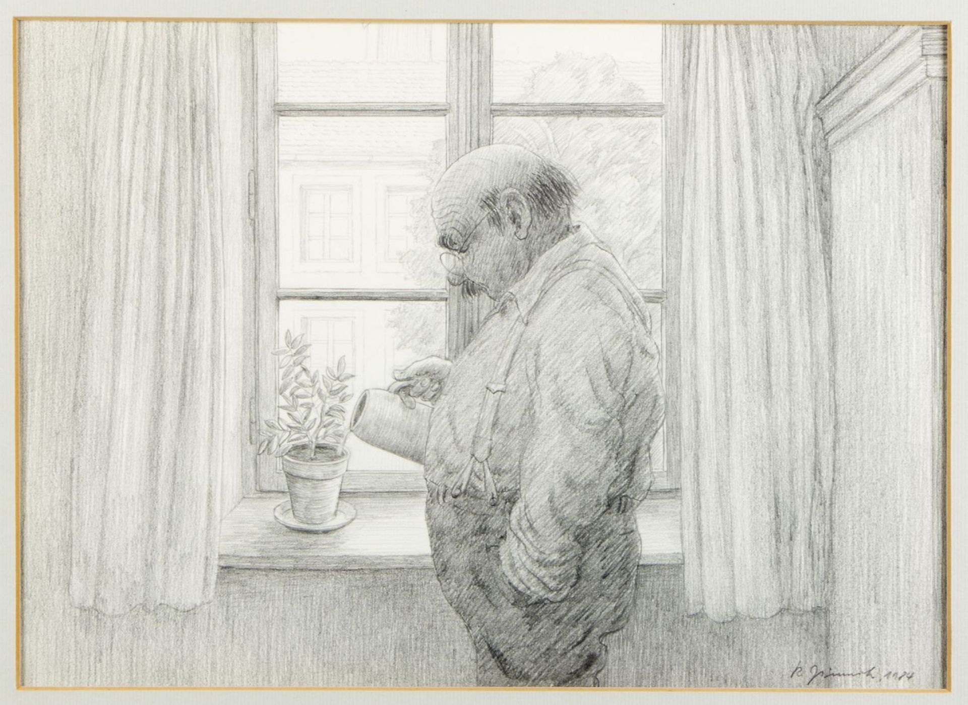 Zimnik, Reiner. 1930 Beuthen Sebastian Gsangl seine Fensterblumen begießend. Erinnerungsphoto mit Pa - Image 2 of 3