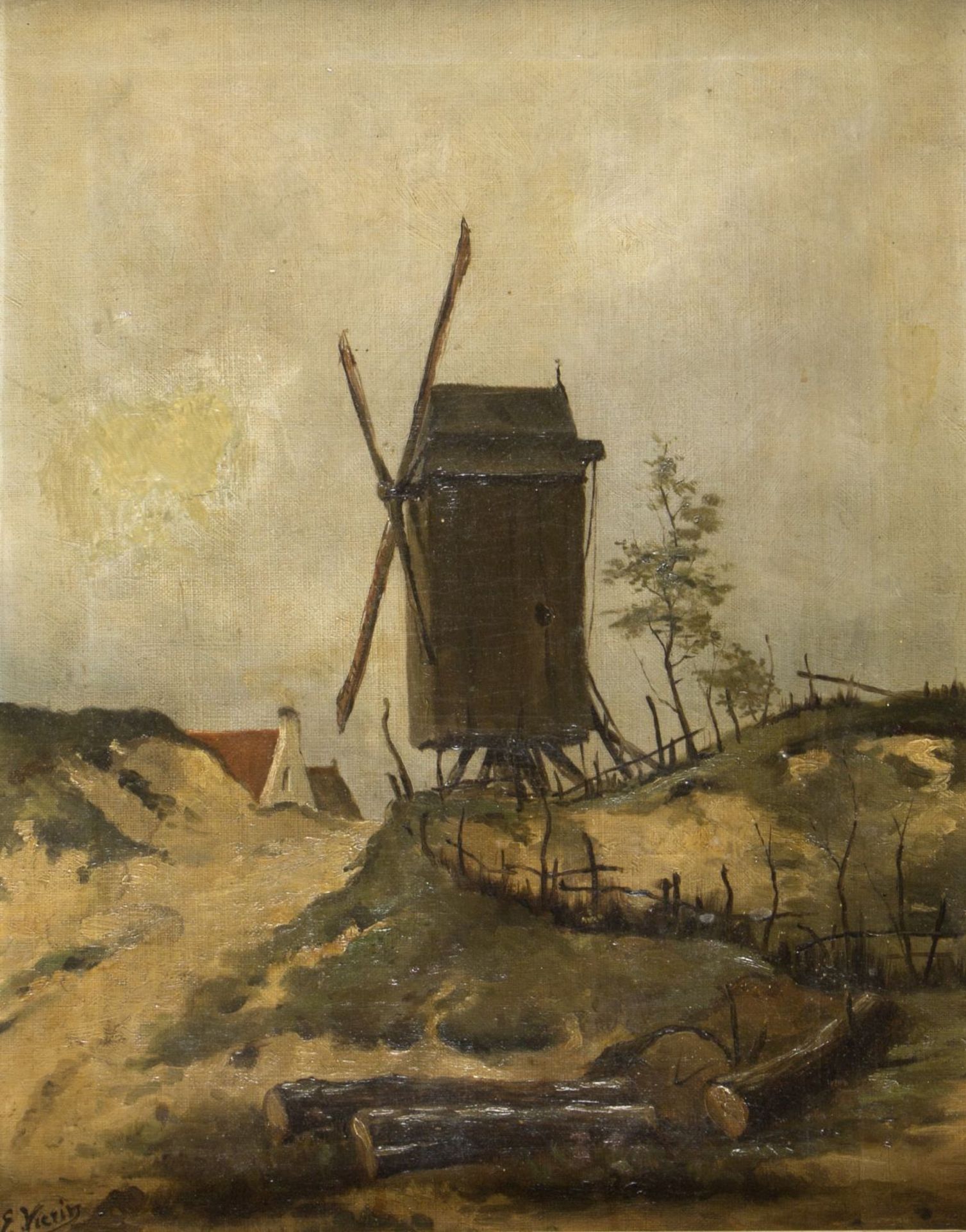 Vierin, Emmanuel. 1869 - Kortrijk - 1954 Windmühle auf einer Düne. Öl/Lwd. Sign. 45,5 x 35,5 cm. Ger