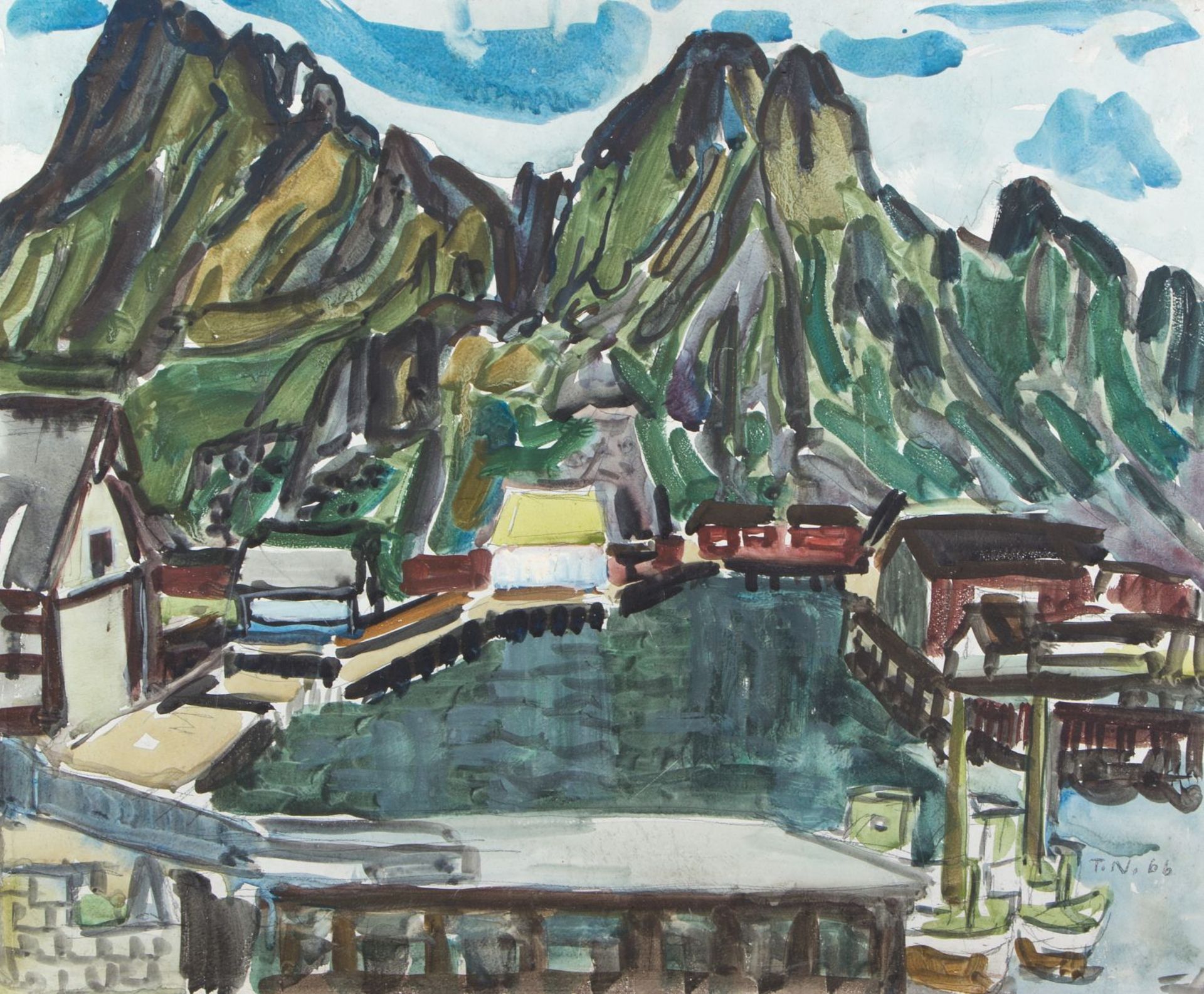 Niederreuther, Thomas. 1909 - München - 1990 Svolvaer auf den Lofoten. Mischtechn./Hartfaser. Monogr