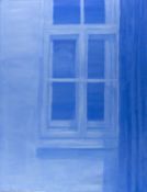 Scheffeldt, Arthur Blaues Fenster. Acryl/Lwd. 112 x 86,5 cm. Verso auf dem Keilrahmen bez.