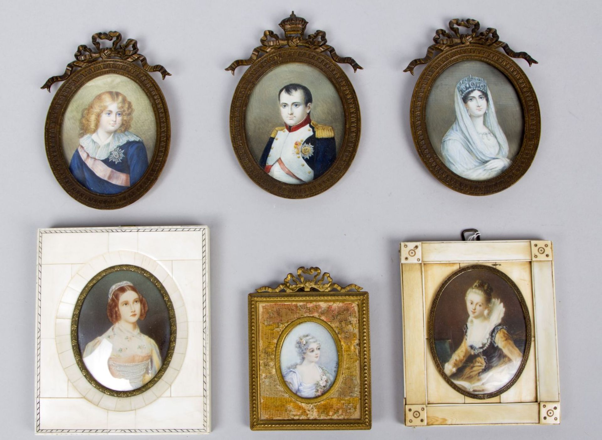 Miniaturen Napoleon. Josephine Beauharnais u.a. 6 Miniaturen. Bis 9 x 7 cm.