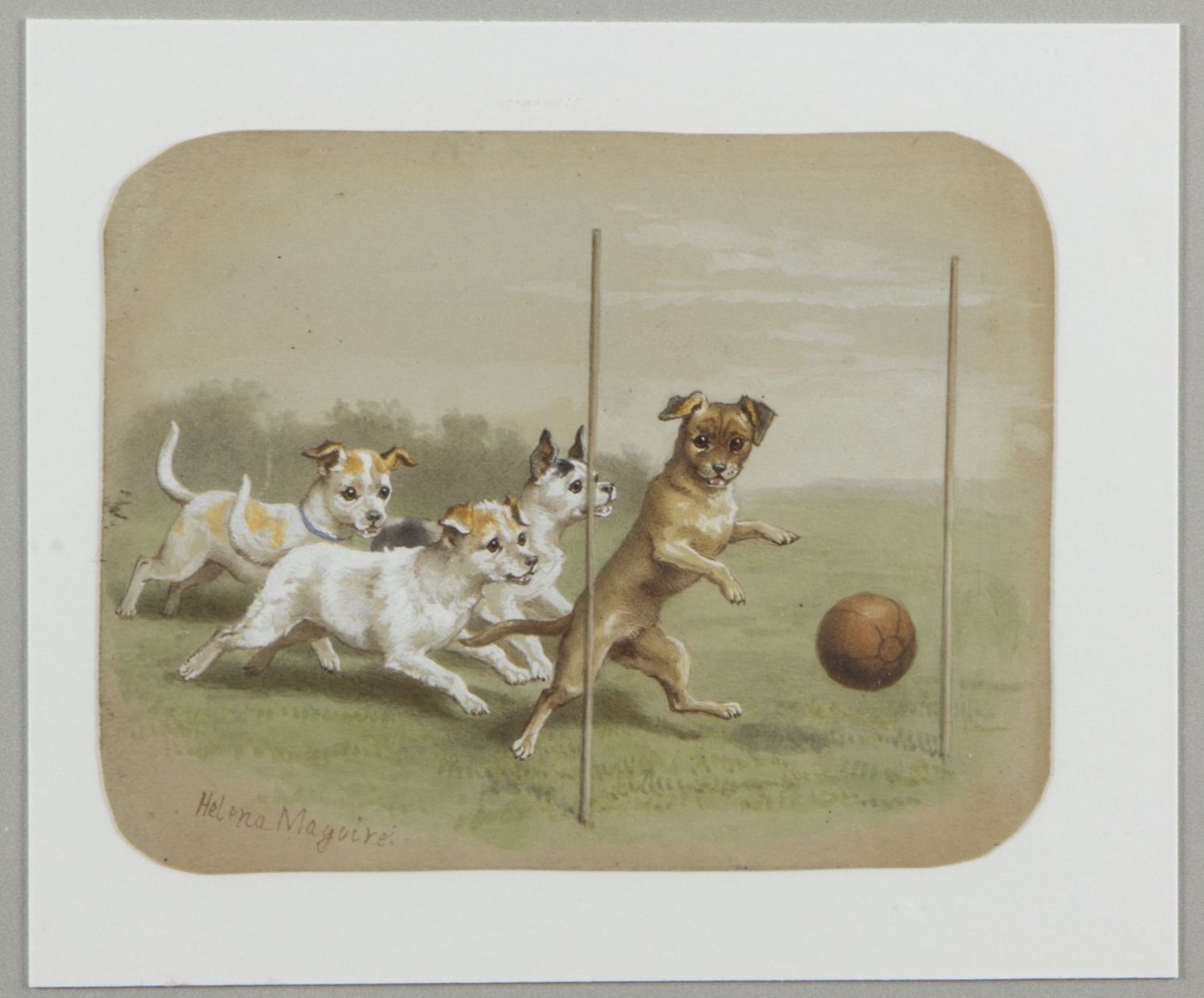 Maguire, Helena J. 1860 - 1909 Spielender Jack Russell mit einer Katze am Zaun. Fußball spielende J - Image 3 of 3