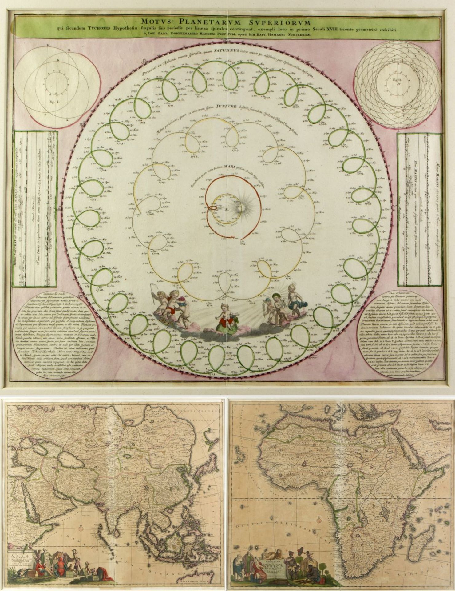 Homann, Johann Baptist. Danckerts, Justus Motus Planetarum Superiorum. Karten von Asien und Afrika.