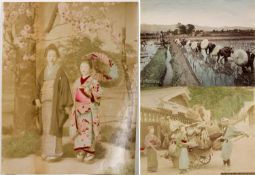 Fukasawa, T. Korbhändler. Osuwa-Tempel, Nagasaki. Tee-Haus von Arashiyama. Reisernte u.a. 20 Photogr