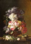 Gontier, Clément. 1876 Lavaur - Castres 1918 Stillleben mit Sommerblumen und einem Vogelnest. Öl/Lwd