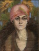 Zelek Portrait einer Frau mit einem rosa Hut. Pastell. Sign., bez. und dat. Torun 1928. 48 x 36 cm.